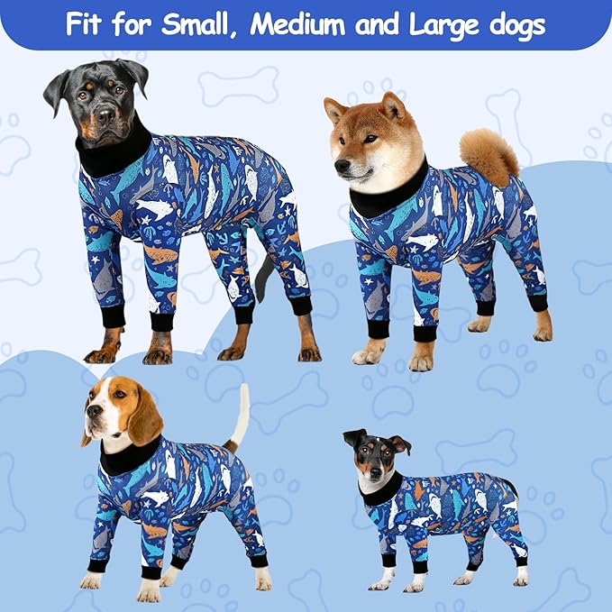 Etdane Dog Onesie Surgery Recovery Suit for Female Male Dogs After Spayed Suit Surgical Recovery Suit Anti Shedding Body Suit for Small Medium Large Dog Sharks/Large