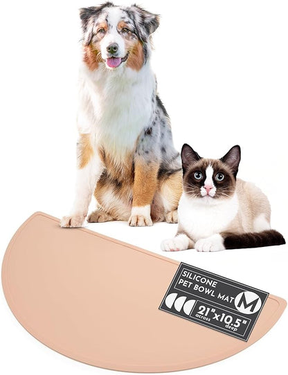 Should We Go - Waterproof Silicone Pet Food Mat - Non-Slip, Spill-Proof Feeding Mat for Floors, Raised Edge Design, Easy-to-Clean Rubber Pad for Dog & Cat Bowls, 21" Across x 10.5" Deep, Medium-Blush