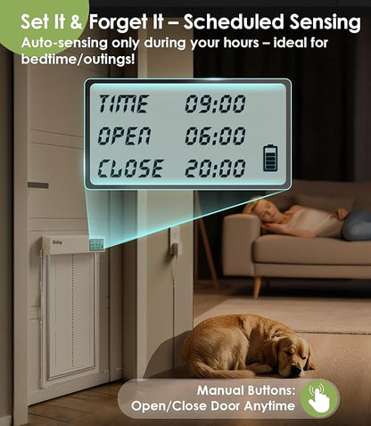 Automatic Dog Door with Collar Sensor, Up to 200 lbs, Electronic Extra Large Dog Door for Exterior Door with Mains-Powered, Timing Function, Anti-Pinch