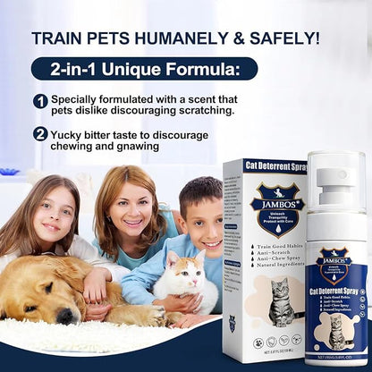 Cat Deterrent Spray - Safe Indoor & Outdoor Deterrent for Furniture Protection, Effective Training Aid with Natural Ingredients - Non-Toxic Anti-Scratch Formula (Blue, M)