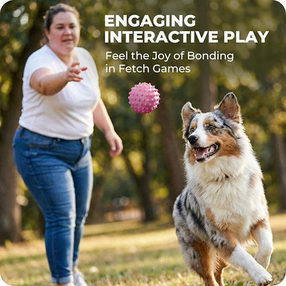 Apasiri Interactive Dog Toys for Large & Medium Dogs: 3.5" Bacon Flavored Squeaky Balls for Dogs, Tough Durable Spiky Rubber Bouncy Dog Toys Balls, Floating Outdoor Fetch Dog Toy, Pink Dog Balls Gifts