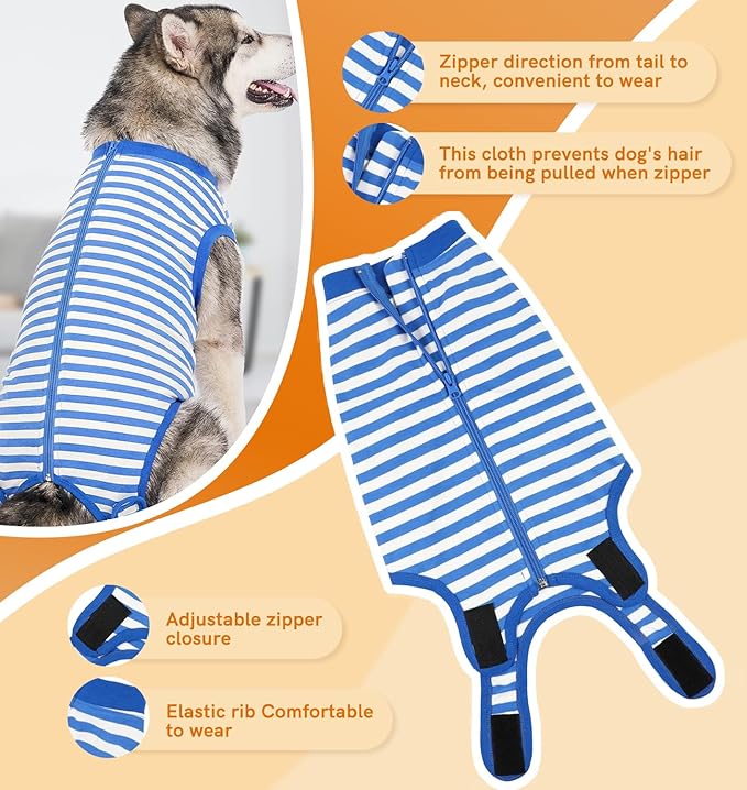 Dog Surgery Recovery Suit Dogs Neuter Spay Female Male Protective Clothes, Blue White L