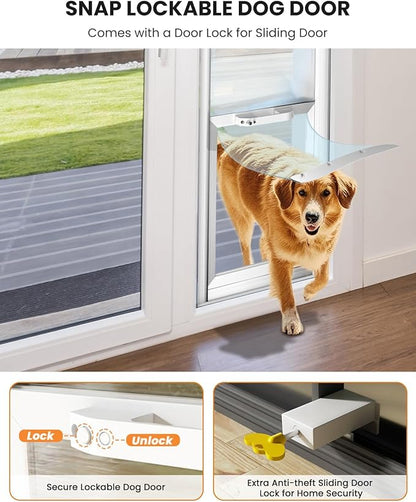 Dog Door for Sliding Glass Insert for Cat Doggie Doggy Pet Doors with Lock, Adjustable Height 80.71" to 86.61"