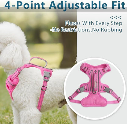 BARKBAY Dog Harness No Pull with ID Tag Pocket - Heavy Duty, Reflective, Easy Control for Large Dogs(Pink,S)
