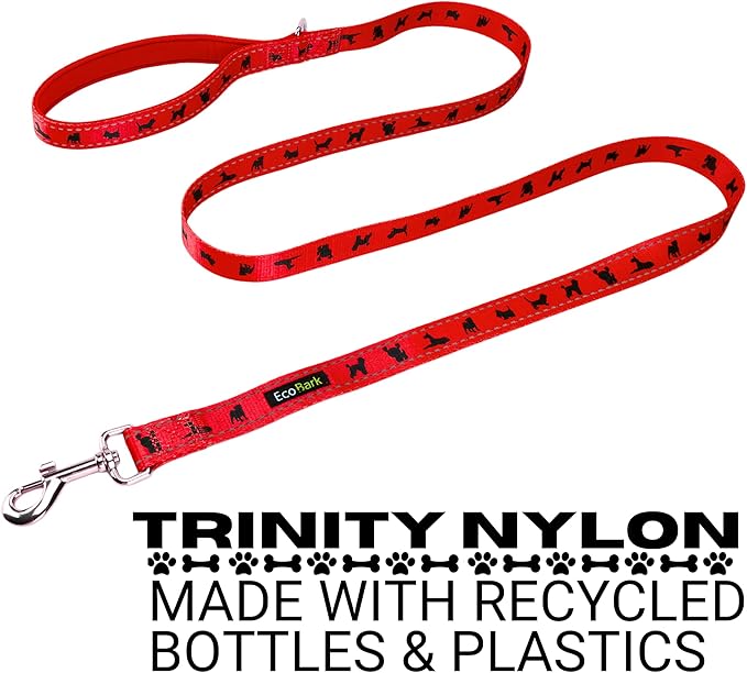 EcoBark Dog Leash - Soft & Reflective Comfort Leashes with Padded Handle - Safe, Strong, & Durable for Small, Medium or Large Dogs (Red)