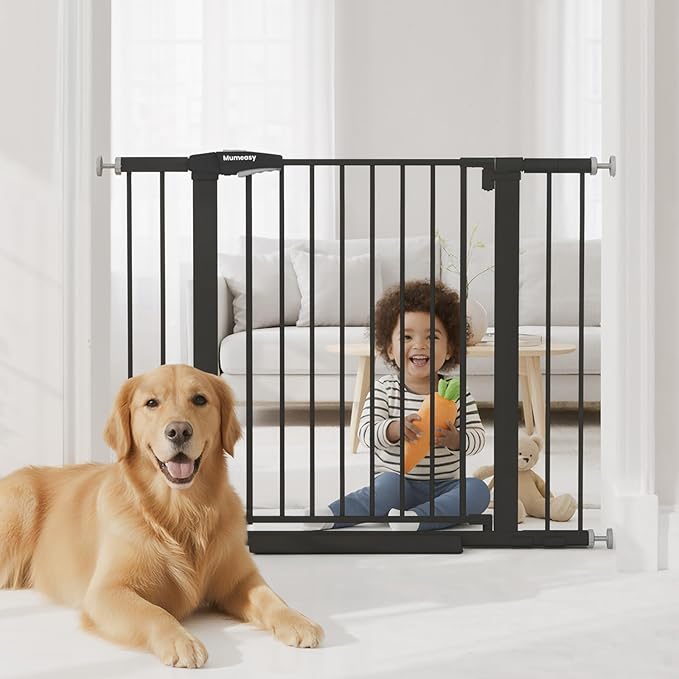 Baby Gate with Door, 26-40" Auto Close Dog Gate Indoor for Stairs Doorways, Easy Install Pressure Mounted Pet Gate, Easy Walk Through Child Safety Gate for the House, Black
