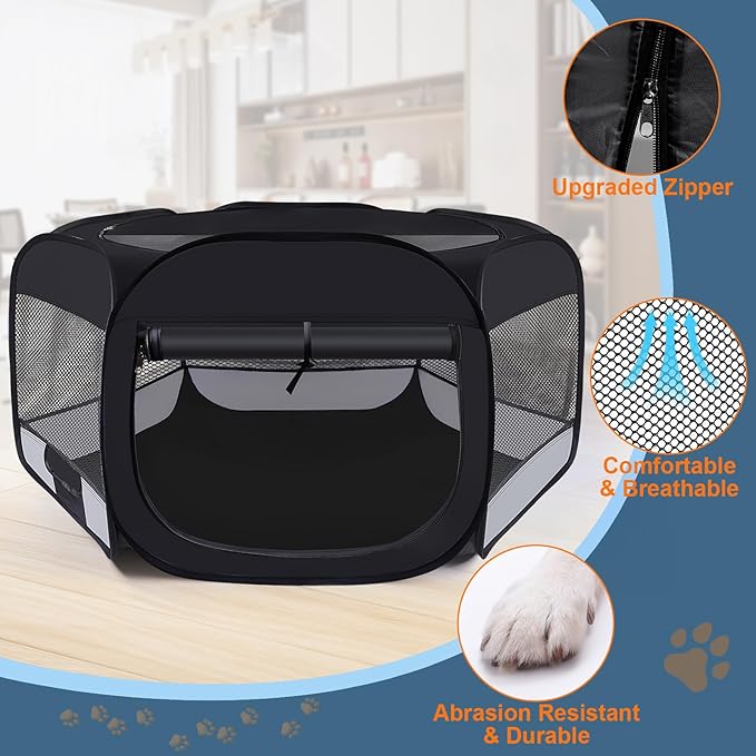 Dog Cat Playpen,Portable Pet Puppy Playpen,Rabbit Puppy Dog Play Pen for Indoors,Dogs Tent for Indoor Cats,Kitten Playpen,Collapsible Small Cats Crate Cage for Small Dogs with Carrying Case(Grey, S)