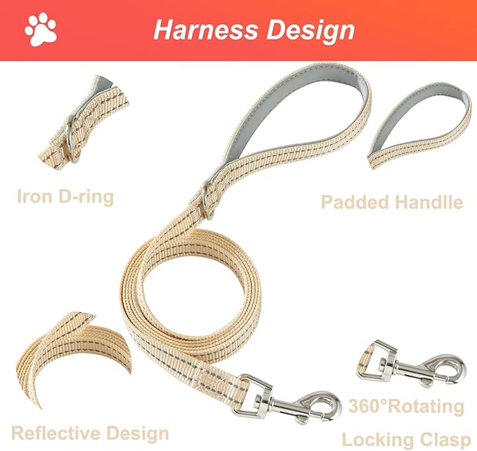 Hipubby Dog Harness Small Sized and Leash Set, No Pull Soft Mesh Puppy Vest, Reflective Breathable Lightweight Pet Harness, Harness for Small Medium Dogs and Cats - Khaki/Tirm, M