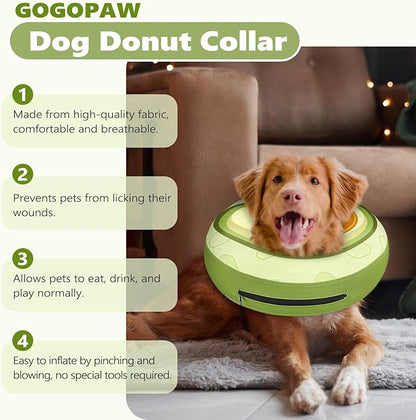 Inflatable Dog Cone Collar to Stop Licking, Soft Neck Donut Collar After Surgery, Adjustable Recovery Cone for Small Medium Large Dogs (Avocado,M)
