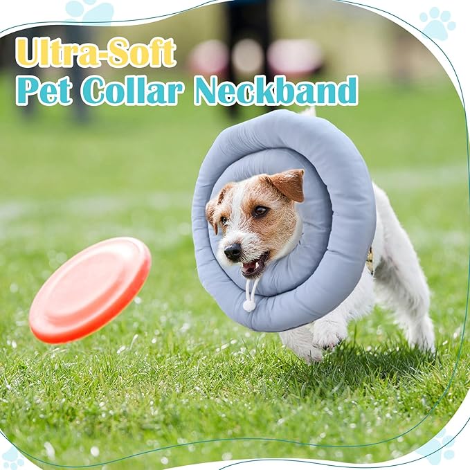 Waterproof Escape-Proof Soft Dog Cones, Adjustable Small Dog Donut Collar with Elastic Neckband, Elizabethan Collar for Dogs, Neck Pillow for Dogs and Cats (Blue-Gray, S)