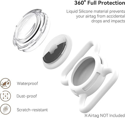 Waterproof Airtag Holder for Dog Collar, Soft Full-Body Protective Airtag Holder for Dog & Cat Collars, Ultra-Durable, Easy Installation, Lightweight Clear Airtag Case (White, Large)