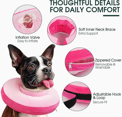 Kuoser Inflatable Dog Cone Collar, Soft Dog Cone Alternative After Surgery, Dogs Donut Collar to Stop Licking, Inflatable Doggie Neck Pillow,Comfortable Recovery E-Collar for Small Medium Large Dogs,S
