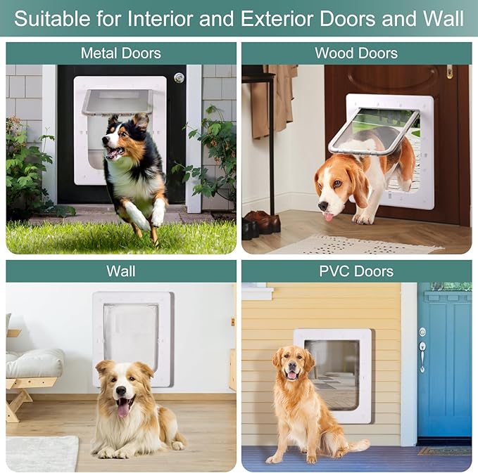 Large Dog Door, Weatherproof Pet Doors for Petite to XXXL Sized Dogs or Other Pets, Upgraded and Thickened, 11" x 16" Opening Flap Size, Easy Installation