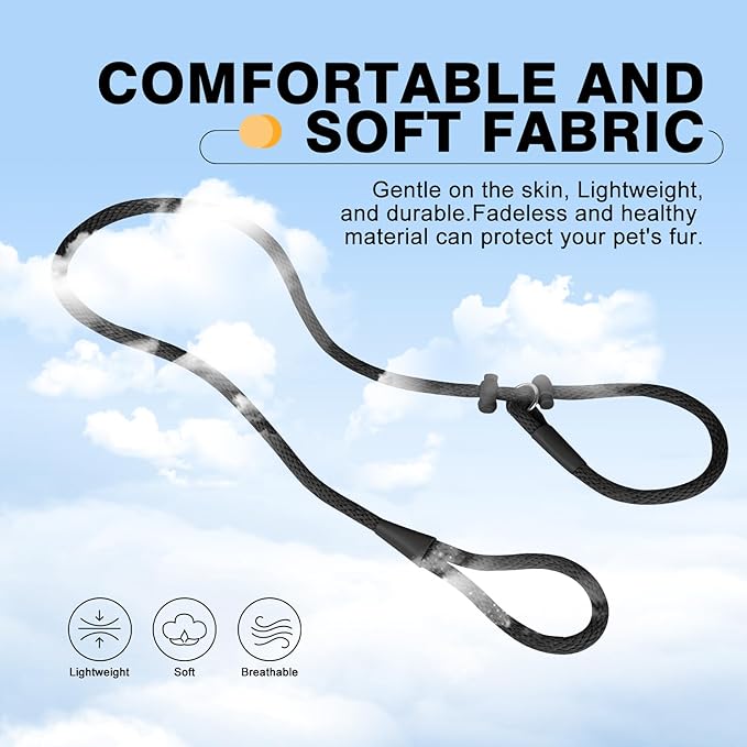 Lynxking Dog Leash Slip Lead Reflective Breathable Rope Comfortable Strong No Pull Slip On Pet Training Lead for Dogs (Pack of 2)