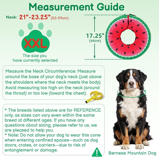 Sponge Dog Cone After Surgery, No Inflation Required Dog Donut Collar to Stop Licking, Inflatable Cone Alternatives for Large Pets, Soft Recovery Collar with Protective Shield (Watermelon,XXL)