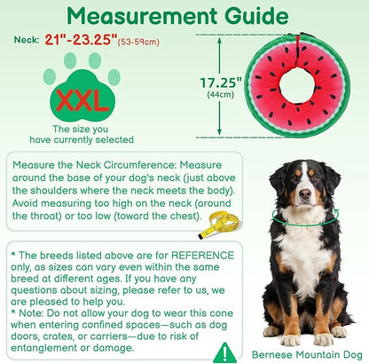 Sponge Dog Cone After Surgery, No Inflation Required Dog Donut Collar to Stop Licking, Inflatable Cone Alternatives for Large Pets, Soft Recovery Collar with Protective Shield (Watermelon,XXL)