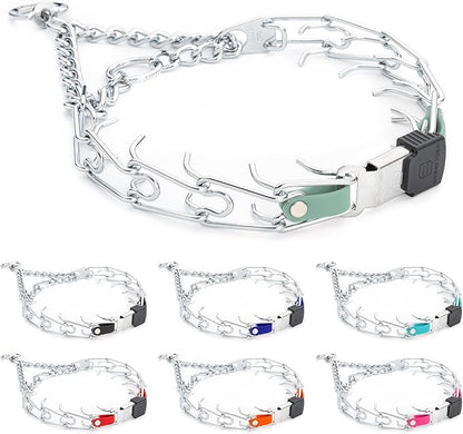 Herm Sprenger Chrome Plated Steel Dog Collar with Quick Release ClicLock Buckle and Biothane Insert Training Collar for Dogs Made in Germany (Sage Green, 23in x 3.2mm(Neck Size up to19-20in))