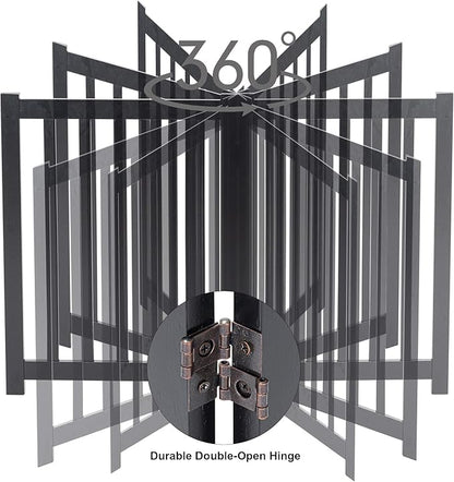 LZRS 2-Panel Wooden Free Standing Foldable Dog Gate Indoor – Solid Hardwood 24" High, Step-Over Safety Pet Gate for Doorways, Stairs & Small Spaces - Indoor Use, Black