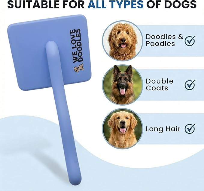 Slicker Brush for Dogs, Dog Grooming Supplies - Best Doodle & Poodle Brush for Haired Dogs - Goldendoodle Pin Detangler for Dematting (Large Curved)