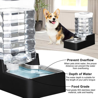 RIZZARI Stainless Steel Pet Water Feeder: 9L Large Gravity Leak-Proof Auto Refill Water Dispenser -Ideal for Multi-Pet Homes- Anti-Tip Base -No Filter- Easy Clean - for 30-60 LB Dogs- Home/Garage