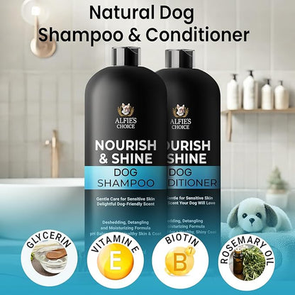ALFIE'S CHOICE Dog Shampoo and Conditioner Set | 16 fl oz Each | Lavender & Rosemary with Biotin | for Itchy, Dry & Sensitive Skin | Detangling & Moisturizing for All Breeds & Puppies | Made in USA