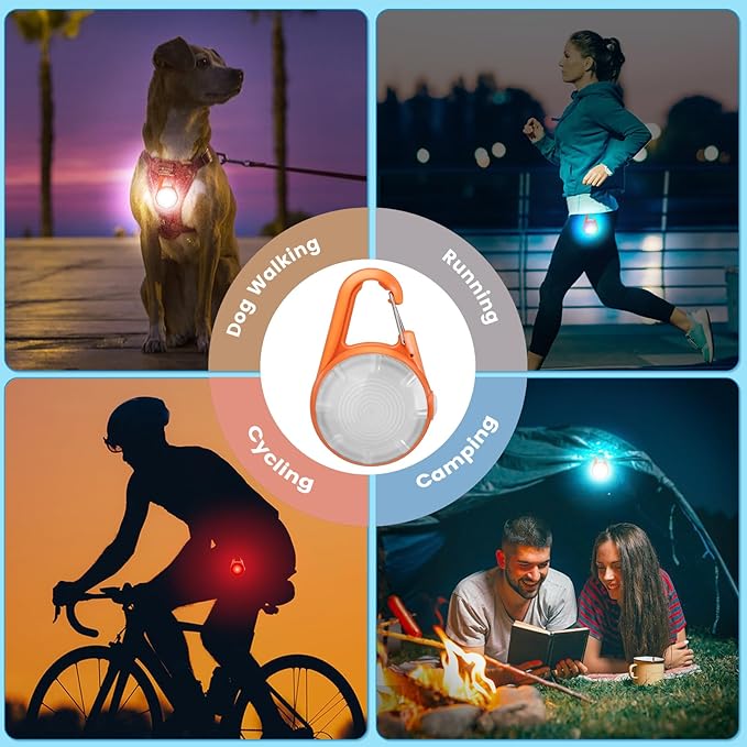 2Pack Dog Lights for Night Walking Dog Collar Light Clip on Rechargeable Glow in The Dark Light with 4Modes & RGB Color for Camping