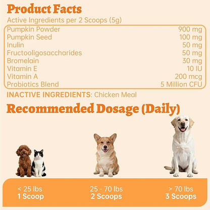 Wellix Pumpkin Powder for Dogs & Cats - Fiber Supplement, Digestion Support, Firms Stool, Dog & Cat Diarrhea, Prebiotic & Probiotic Powder - Food Topper for Dogs & Cats, 7 oz Chicken Flavor