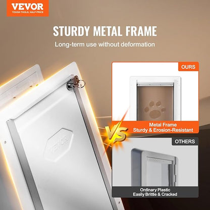VEVOR 3-Flap Pet Door for Wall, Metal Frame with Lock, Energy-Efficient Insulated Pet Door, Easy to Install in Interior or Exterior Walls, Dog Door for Medium Dogs (White-Medium)