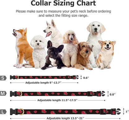 Cotton Handmade Dog Collar Cute and Distinctive Patterns Black Rose with Pendant for Girl Boy Dogs Collars S