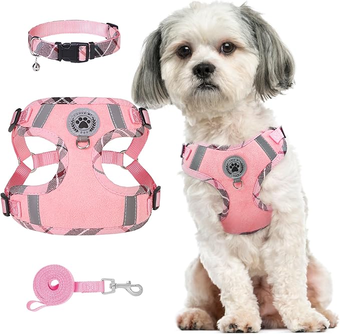 BEAUTYZOO Step in Dog Harness Collar and Leash Set for Small Medium Large Dogs, No Pull No Choke Puppy Harness,Soft Mesh Reflective Pet Padded Vest Adjustable for Doggie Girl or Boy,Chihuahua,Pink XS