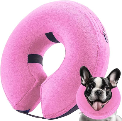 Inflatable Dog Cone Collar, Soft Dog Cone Blow-up Protective Recovery Collar, Pink (L Size)