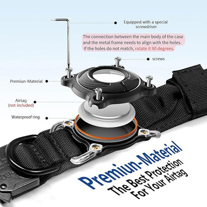 Tactical Airtag Dog Collar Waterproof - Adjustable Nylon Training Collar with Secure Airtag Holder, Control Handle & Quick-Release Buckle for Medium Large Dogs (Blue, L)