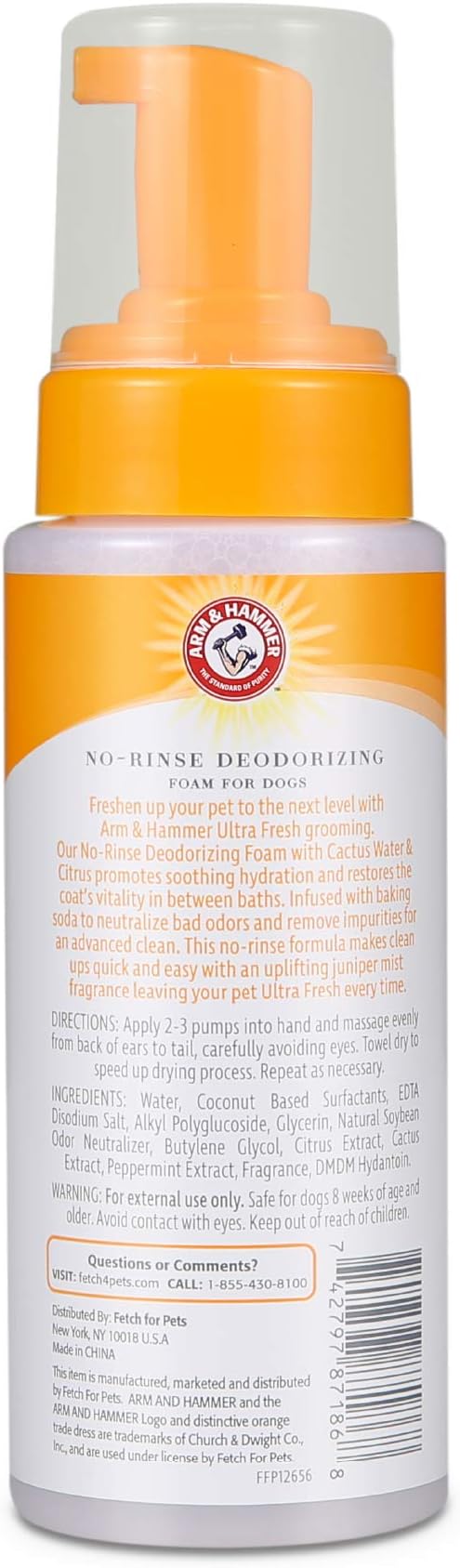 Arm & Hammer for Pets Ultra Fresh Dog Deodorizing Foam,Juniper Mist Scent - No Rinse Waterless Dog Shampoo for Smelly Dogs,Pet Deodorizer,Bathing Supplies,8 Fl Oz,(Pack of 2)