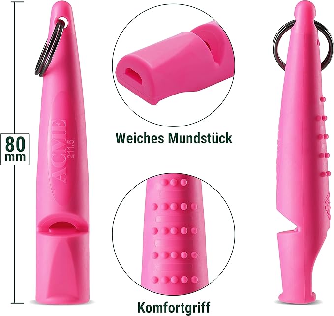 ACME Alpha 211.5 Professional Dog Training Whistle with Enhanced Ergonomic Grip. BPA-Free Plastic. 110 dBA. Long Range. Standardized Frequency. Weatherproof. Made in the UK (Day Glow Pink)