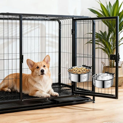 Kennel Bowls Mountable,2 Pack Dog Crate Water Bowl No Spill,Hanging Dog Bowl for Crate Cage,Stainless Steel Dogs Water Feeder Dish for Dogs Cats Bunny Ferret Bird