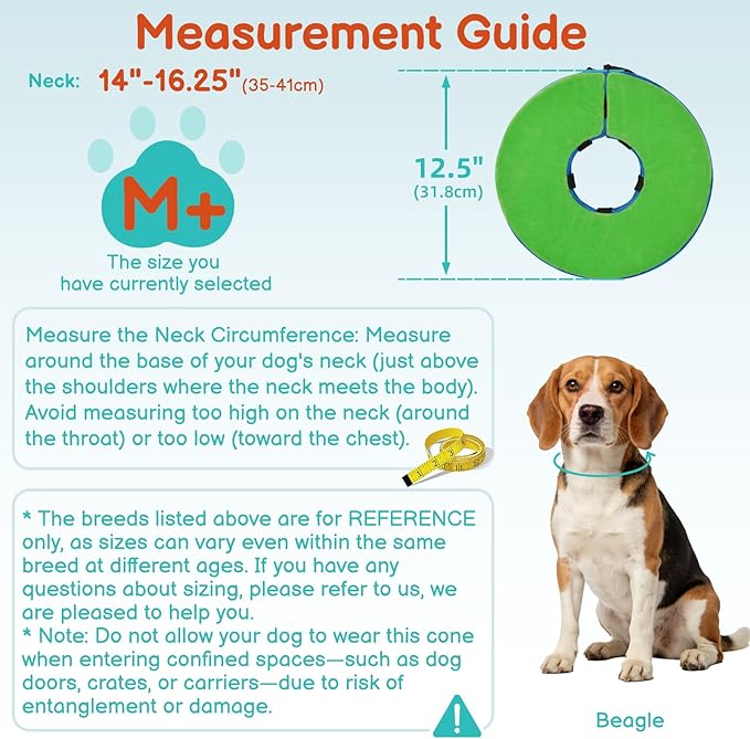 Sponge Dog Cone After Surgery, No Inflation Required Dog Donut Collar to Stop Licking, Inflatable Cone Alternatives for Medium Pets, Soft Recovery Collar with Protective Shield (Green Blue,M+)