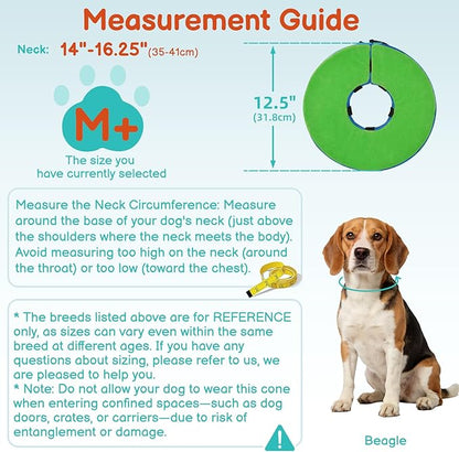 Sponge Dog Cone After Surgery, No Inflation Required Dog Donut Collar to Stop Licking, Inflatable Cone Alternatives for Medium Pets, Soft Recovery Collar with Protective Shield (Green Blue,M+)