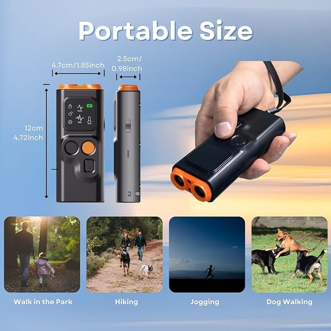 Upgraded Ultrasonic Dog Barking Deterrent, Handheld Anti Barking Device, 3-in-1 Rechargeable Dog Training & Behavior Aid, Safe and Humane Stop Dog Barking with LED Flashlight