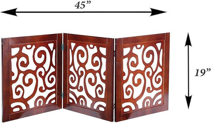 3-Section Adjustable and Scrolled Wooden Pet Gate by Etna