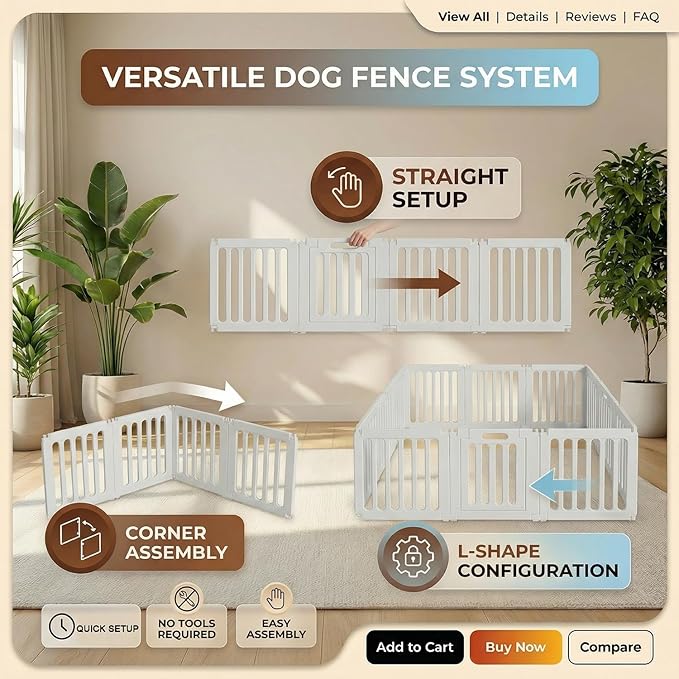 Dog Playpen with Door, Portable Large Puppy Playpen for Indoor & Outdoor Use, Tool-Free Assembly Modern Pet Play Pen for Dogs, Cats & Small Animals
