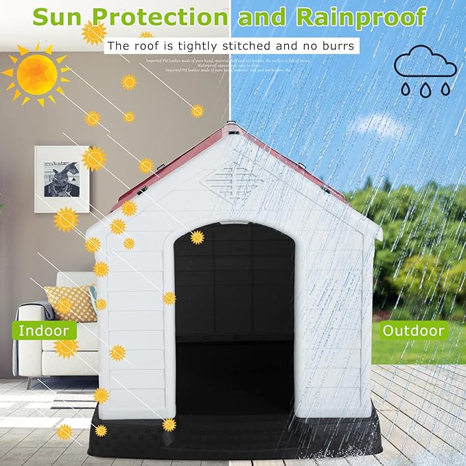 BestPet Dog House Indoor Outdoor Insulated Kennel Durable Plastic Dog House for Small Medium Large Dogs Weather & Water Resistant Pet Crate with Air Vents and Elevated Floor