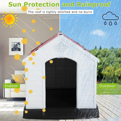 BestPet Dog House Indoor Outdoor Insulated Kennel Durable Plastic Dog House for Small Medium Large Dogs Weather & Water Resistant Pet Crate with Air Vents and Elevated Floor