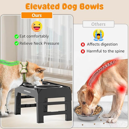 URPOWER Raised Dog Bowls 4 Height Adjustable Elevated Bowl Stand with Stainless Steel Water Bowl Non-Slip Dog Food Bowls Stand for Small Medium Large Dogs and Pets