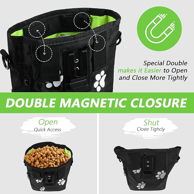 kissleaf Dog Treat Pouches for Pet Training, Treat Pouches for Pet Training,Large Dog Treat Training Pouch and Dog Clicker,Dog Training Treat Pouch Built-in Poop Bag Dispenser-Black Pattern.
