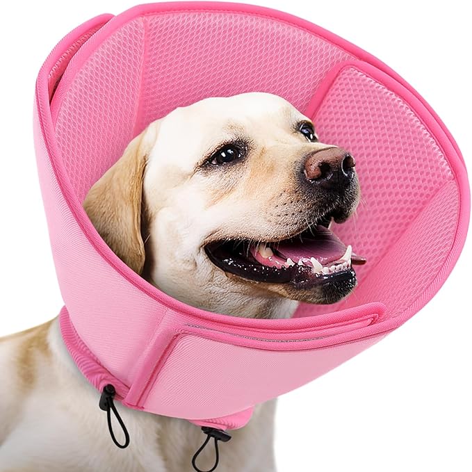 Queenmore Dog Cone,Soft Dog Cones for Large Dogs After Surgery,Comfy Cone for Dogs to Stop Licking, Adjustable Recovery Collar,Elizabethan Pet E-Collar for Wound Healing,Pink,L