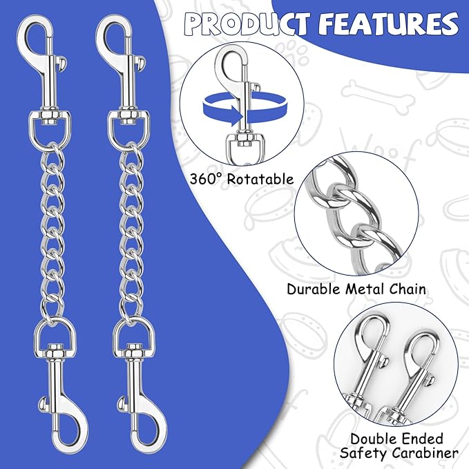 YUEPET 2 Pack 8.3 Inches Metal Dog Collar Safety Clips Heavy Duty Duble Ended Doggie Harness Collar Connector Stainless Steel Backup Clip for Dogs