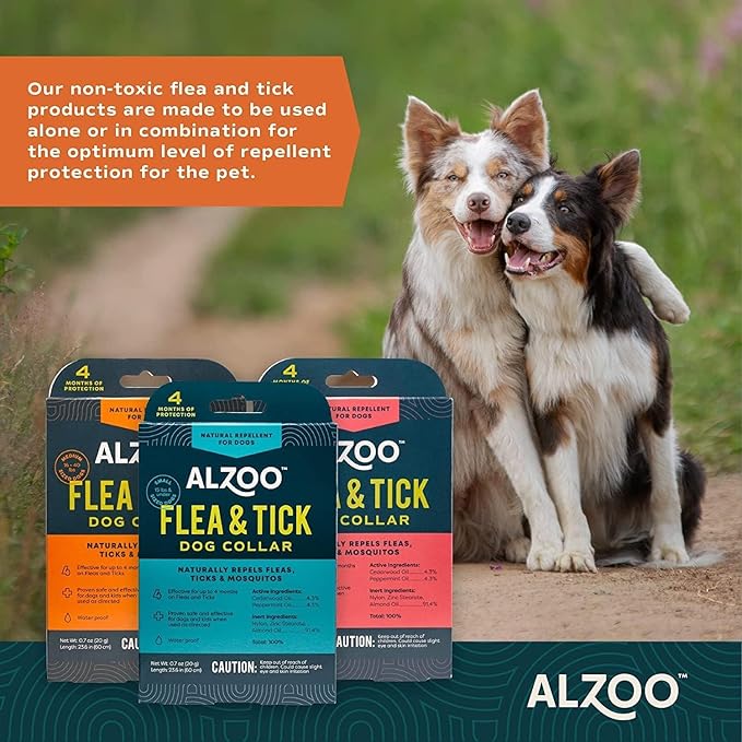 ALZOO Plant Based Flea & Tick Dog Collar - Helps Repel Fleas, Ticks & Mosquitoes - 100% Plant-Based Active Ingredients - Waterproof - Up to 4 Months Protection - Medium-Sized Dogs: 16-40 lbs - Single