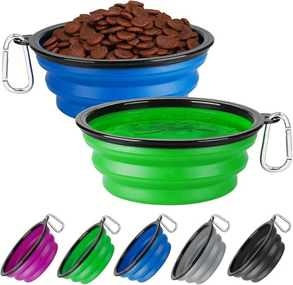 Collapsible Dog Bowl Large 2 Pack, Dog Water Bowls for Travels, Portable Foldable Pet Bowls Feeding Watering Dish for Parking Walking Camping with 2 Carabiners Clip (34oz, Large, Blue+Green