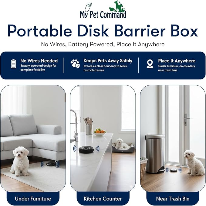 My Pet Command, Indoor Pet Barrier Adjustable Range, Static Tone Correction, Hidden Fence for Dogs Containment Collar, Wireless Pet Gate Keeps Areas Off Limits, Rechargeable Collars Extra Barrier only
