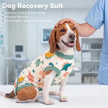 cyeollo Dog Surgery Recovery Suit, Spayed Neuter Body Suit for Female Male Dogs, Soft Small Onesie for Dogs After Surgery, E-Collar & Cone Alternative, Anti-Licking Wound Surgical Suit, Dinosaur M